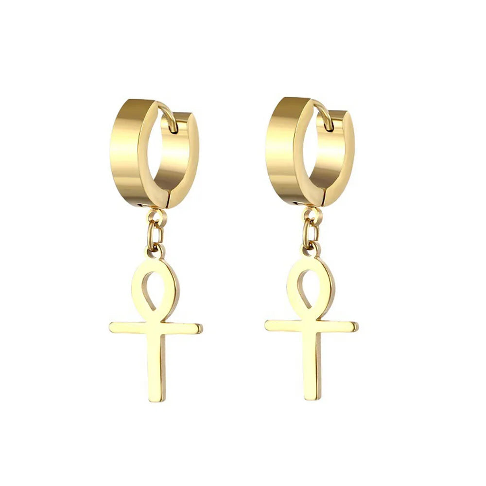 Gold Cross Huggie Hoop Earrings - Minimalist Dangle Charm Jewelry for Men & Women