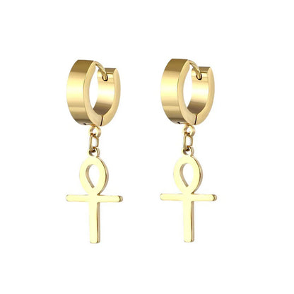Gold Cross Huggie Hoop Earrings - Minimalist Dangle Charm Jewelry for Men & Women