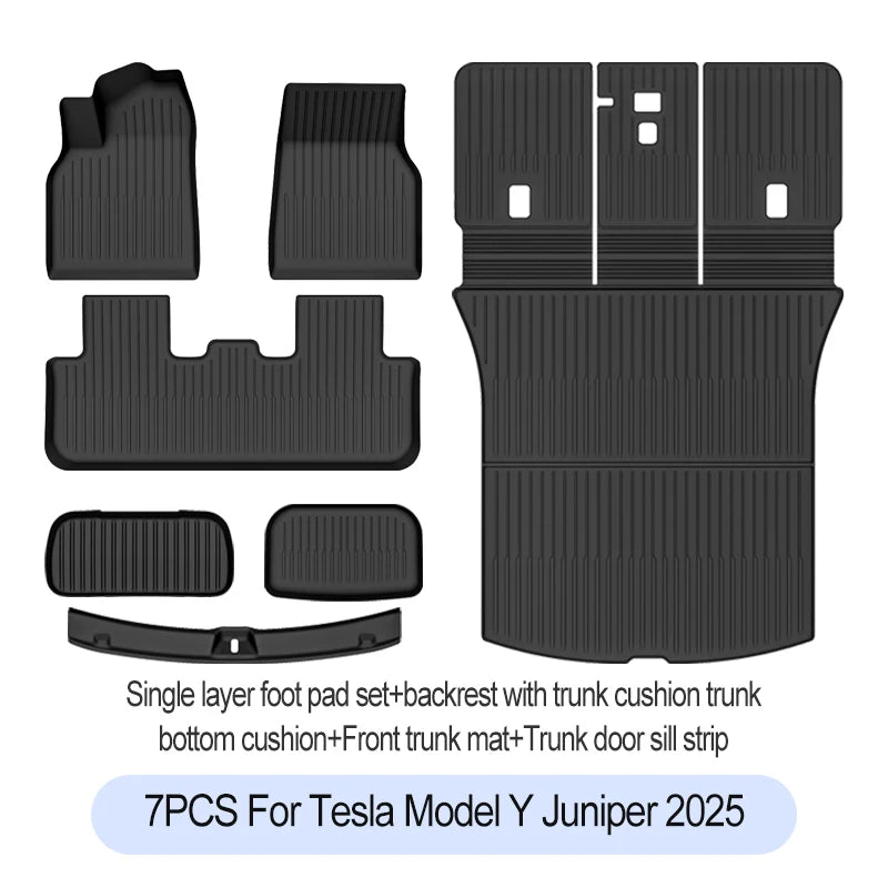 Tesla Model Y Juniper 2025+ TPE Floor Mats Set – Premium All-Weather Cargo & Trunk Liner, Wear-Resistant Car Interior Foot Protection Mats