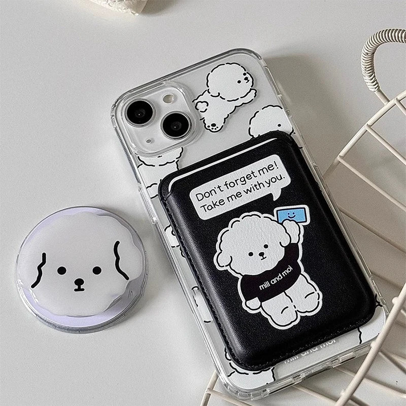Cute Dog Cartoon Magnetic Phone Card Holder – Back Case Wallet for iPhone 15/14 with MagSafe Slot for ID & Bank Cards