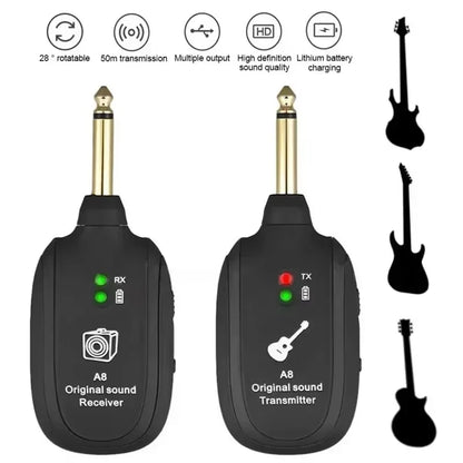 Miwayer A8 Wireless Guitar System - Rechargeable Transmitter and Receiver for Electric Guitar and Bass