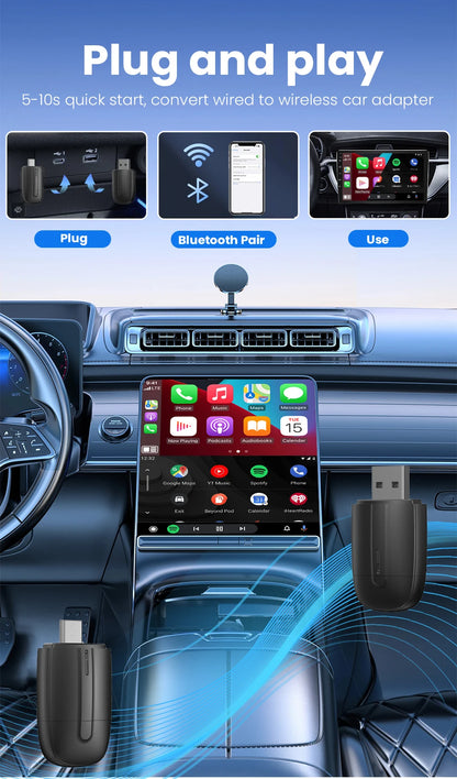 2-in-1 Wireless CarPlay & Android Auto Dongle – Type-C USB Bluetooth WiFi Adapter for Chevrolet, Citroen, Buick, Cadillac, Chery, VW