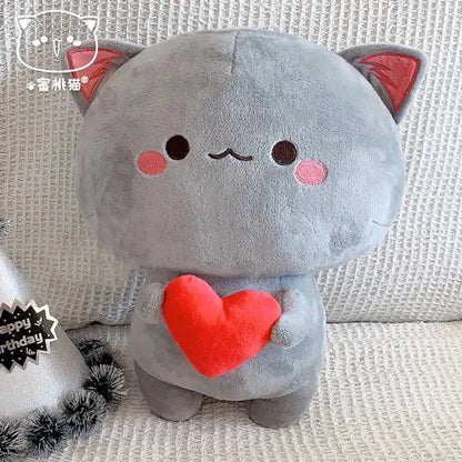 Cute Peach Cat Plush Doll with 3D Expression - Soft Cartoon Cat Pillow for Hugging, Anime Collectors, and Gift Giving