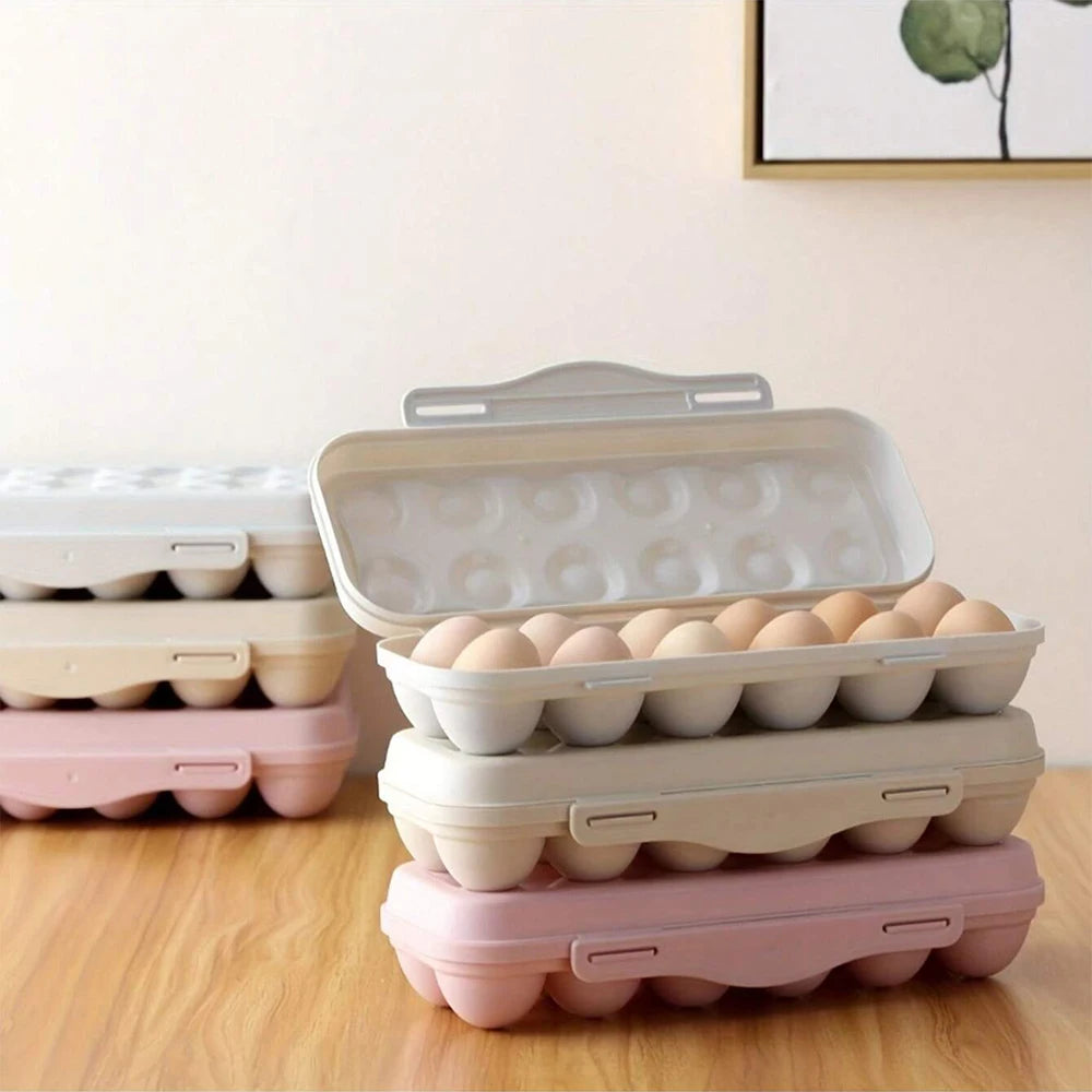 12 Grid Egg Holder Tray - Portable Plastic Egg Storage Container with Protective Case for Refrigerator, Camping & Travel