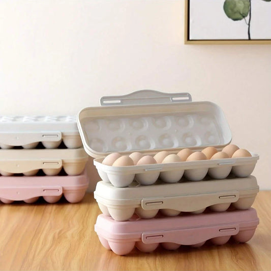 12 Grid Egg Holder Tray - Portable Plastic Egg Storage Container with Protective Case for Refrigerator, Camping & Travel