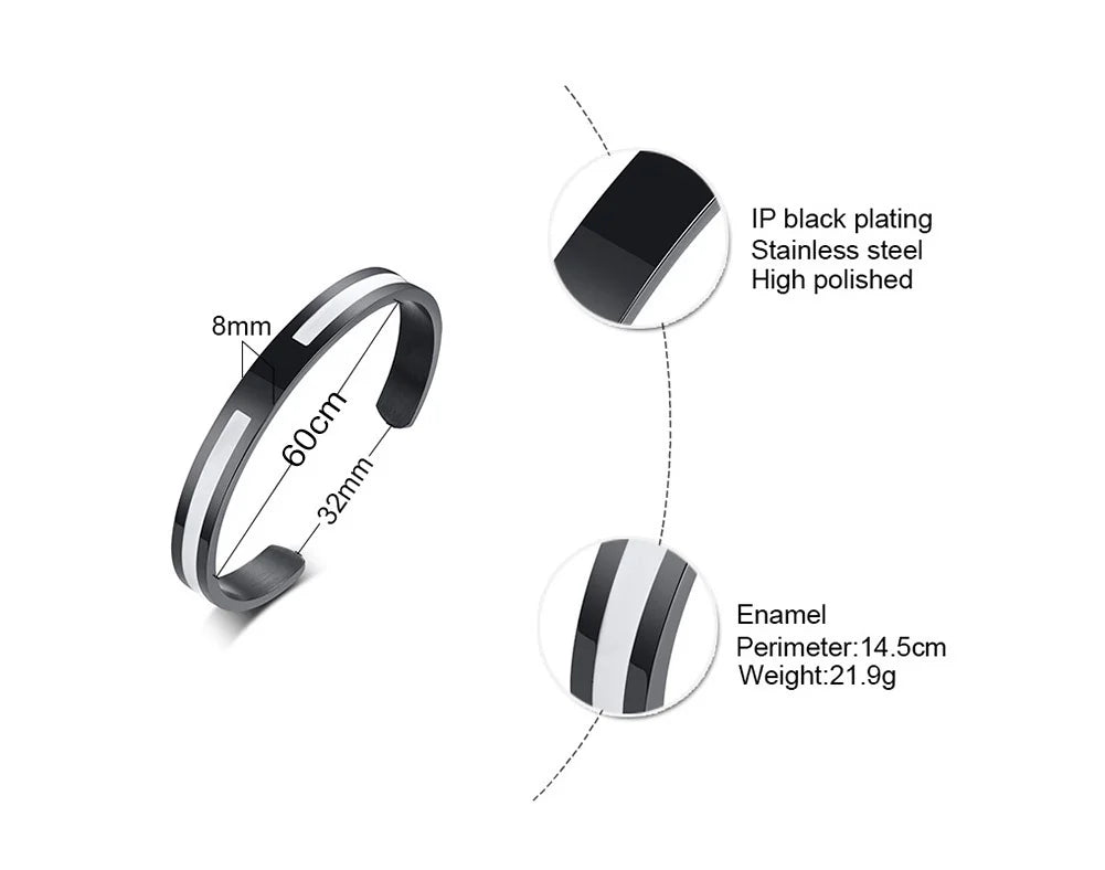 Men's Enamel Bangle - Viking Logo Cuff Bracelet, Stainless Steel Minimalist Bangle for Gentlemen
