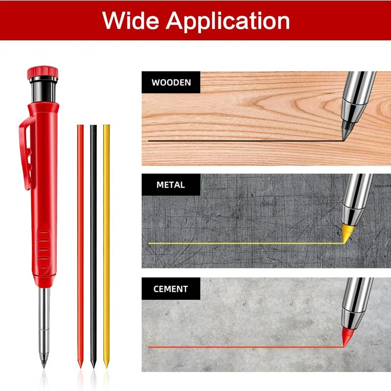 Complete Carpenter Pencil Set - Includes 6 Refill Leads and Built-in Sharpener - Ideal Marking Tool for Woodworking and Deep Hole Precision - Mechanical Pencils