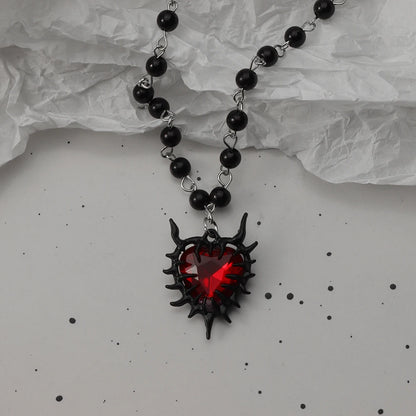 Gothic Bat Cross Necklace Set - Y2K Thorn Love Black Beaded Layered Jewelry for Halloween Parties