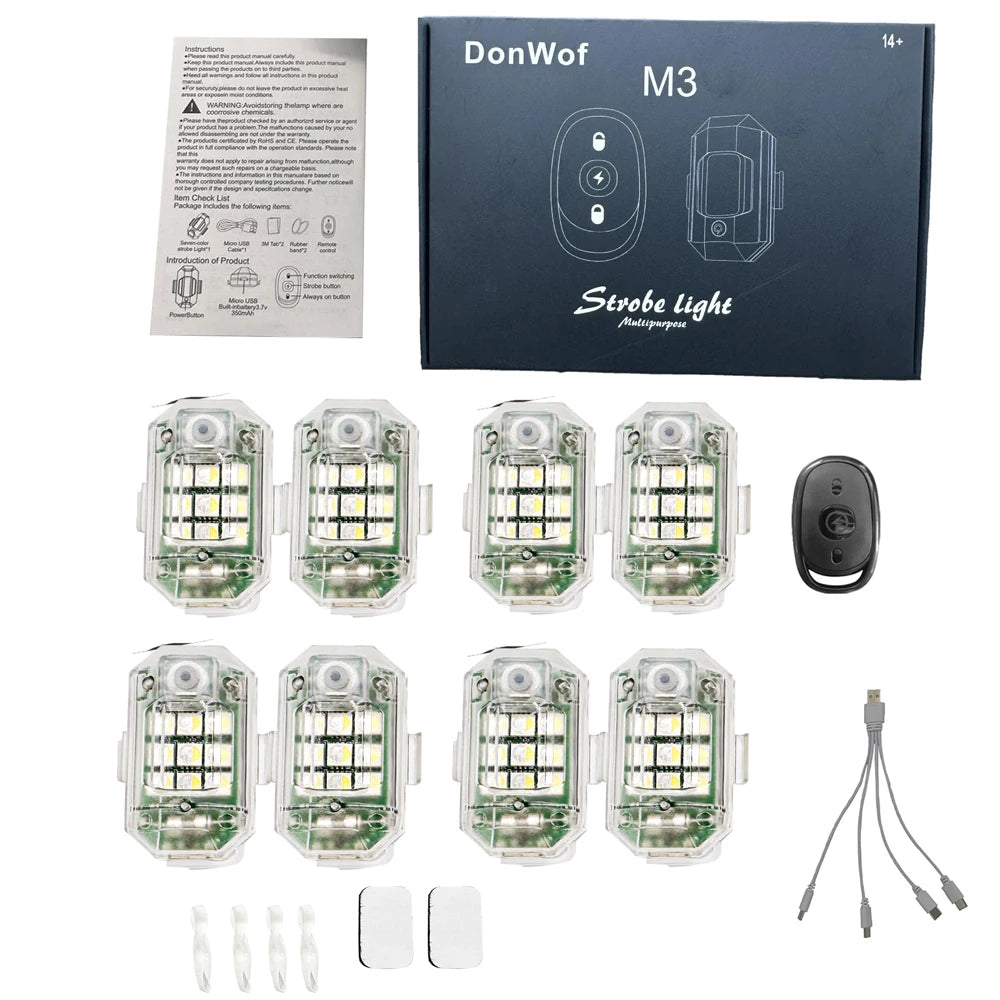 Donwof M3 Car & Motorcycle Strobe Light – Waterproof LED Anti-Collision Warning with Remote
