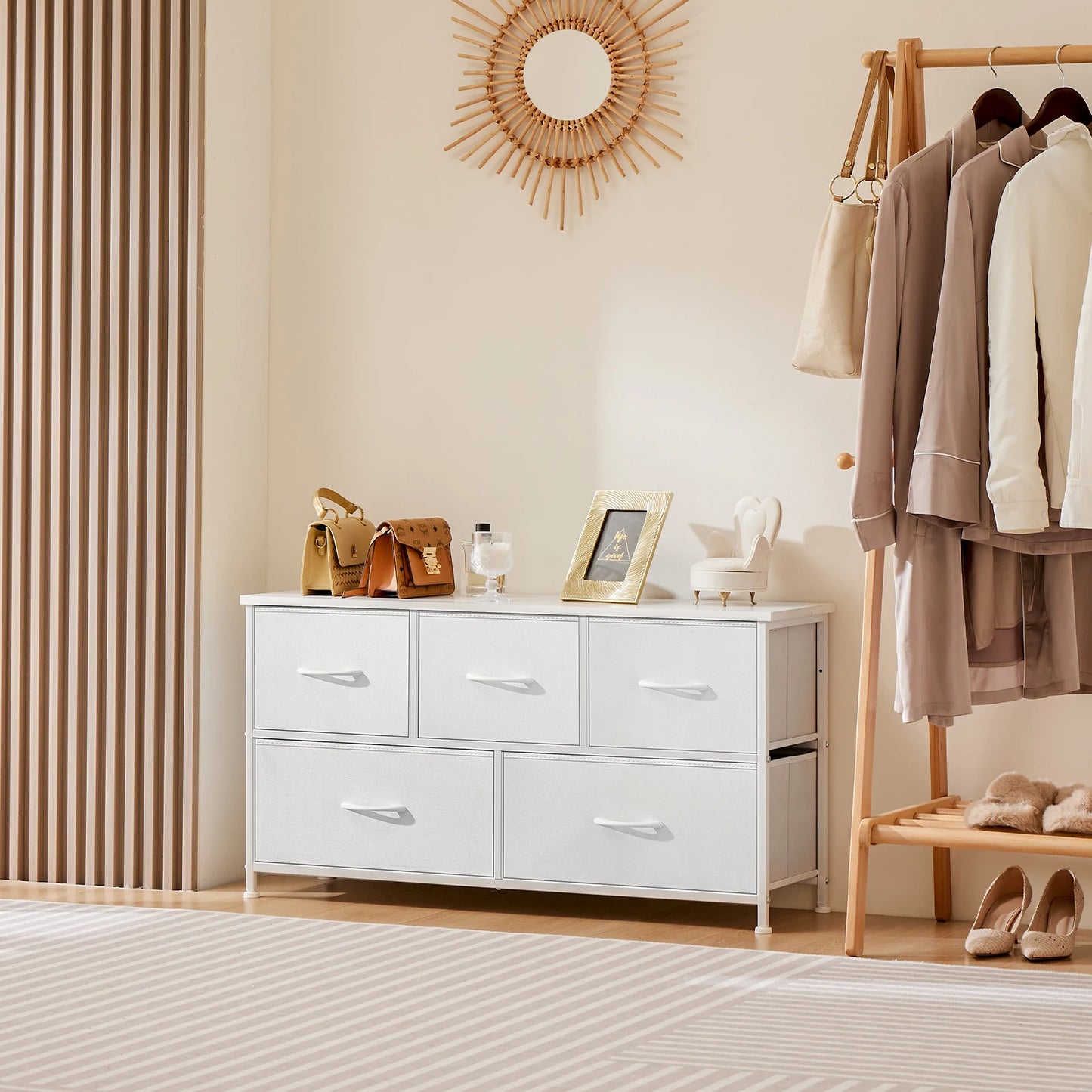 White Wardrobe Closet with 5/7/10 Fabric Drawers – Bedroom Storage Chest Cabinet Furniture
