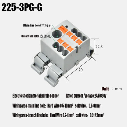 Compact Push-In Wire Connector Terminal Block – Fixed Modular Multi-Link Splicing 1-In Multiple-Out Lighting Connector 225 Series