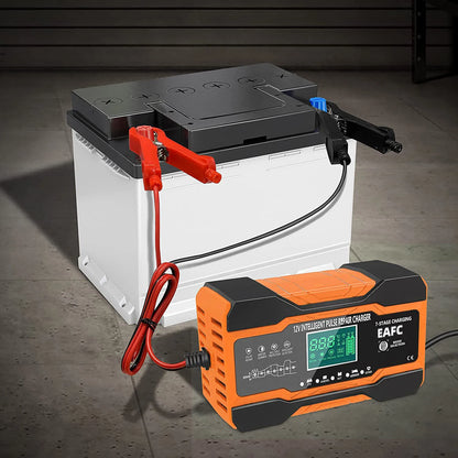 12V/24V Smart Battery Charger — 10A/12A Fast Charger with 7-Stage Pulse Repair for AGM, GEL, WET Lead-Acid Car Batteries
