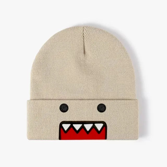 Domo-Kun Embroidered Knit Beanie - Warm Windproof Unisex Winter Hat with Casual Hip-Hop Style