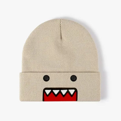 Domo-Kun Embroidered Knit Beanie - Warm Windproof Unisex Winter Hat with Casual Hip-Hop Style