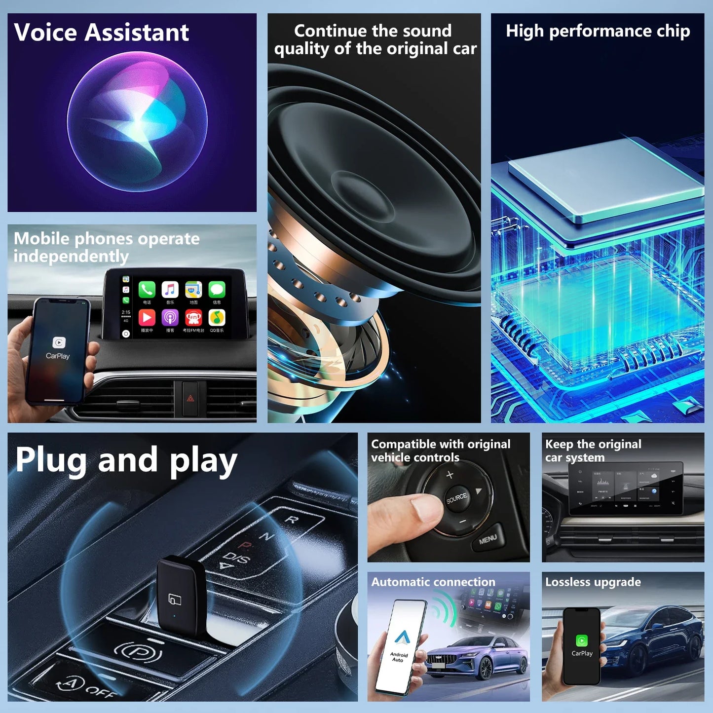 Mini CarPlay Box for Audi, Mercedes, Volvo & Volkswagen – Wireless Android Auto, Bluetooth, Charging, and Siri Support for iOS 15