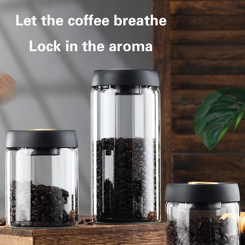 Vacuum Sealed Glass Coffee Bean Jar — Airtight, Moisture-Proof Household Container with Air Extraction for Fresh Coffee