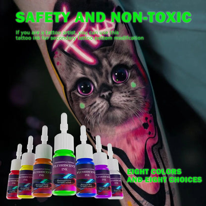 DM 8PCS 5ml Fluorescent Tattoo Ink Set – Professional Glow Tattoo Pigments for Body Art Painting & Tattoo Supplies Kit