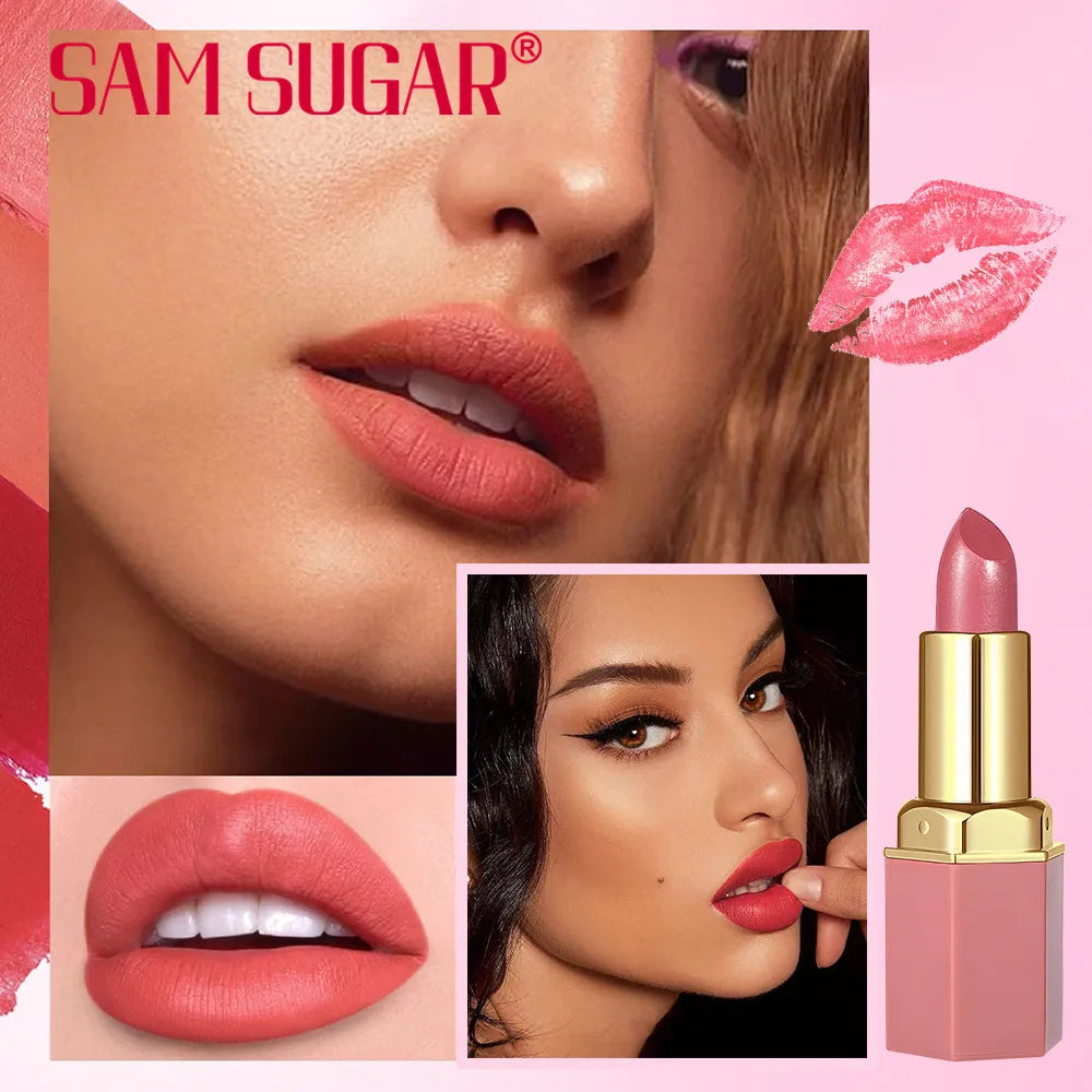 6 Colors Gold Bar Tube Lipstick – Matte, Pearlescent Glitter, Velvet Texture, Valentine's Day Gift (1PC)