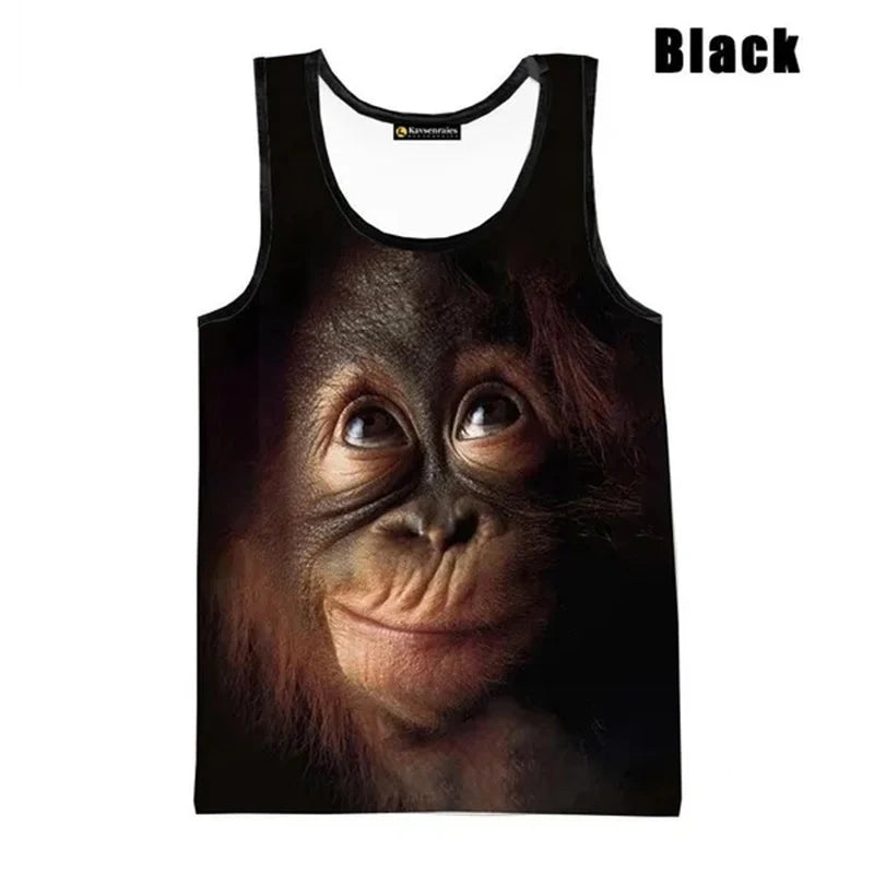 3D Gorilla Print Tank Top - Oversized Sleeveless Summer Streetwear for Men