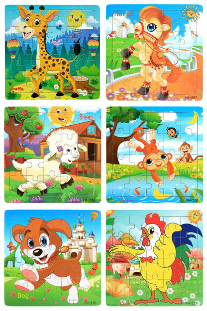 20-Piece Wooden Puzzle Set — Cartoon Animals, Cars, Letters & Numbers Educational Jigsaw Toys for Kids