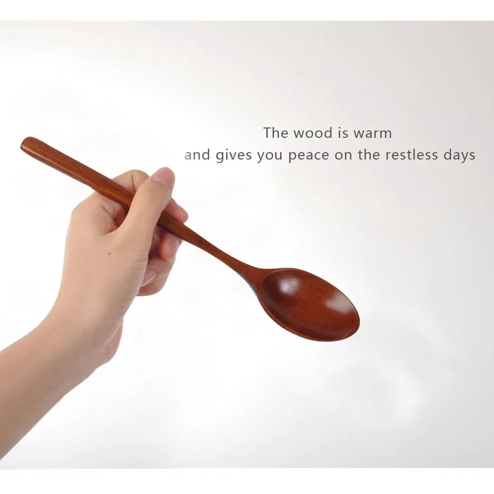 2PCS Wooden Spoons – Kitchen Tableware for Cooking, Soup, Tea, Coffee, Honey, and Catering Utensils