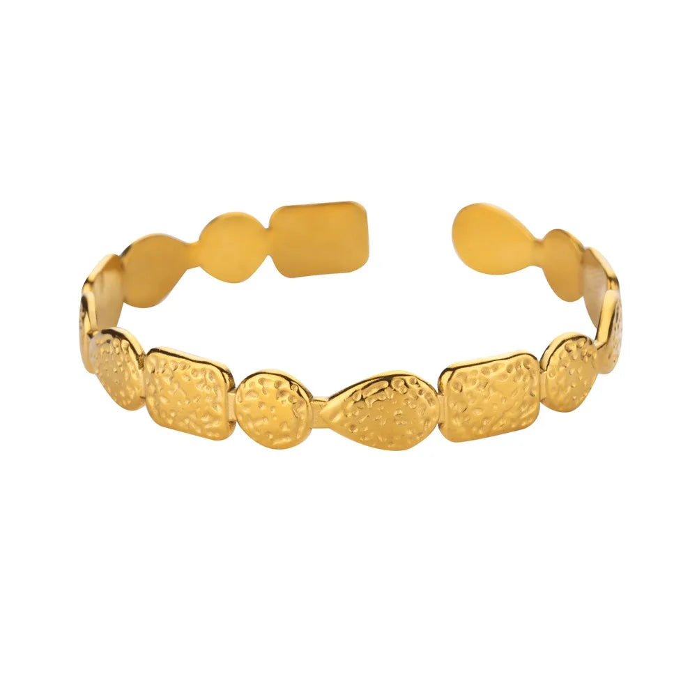 Classic Bump Pattern Open Cuff Bracelet – Gold Stainless Steel Bangle for Women Elegant Hand Jewelry Gift Accessory