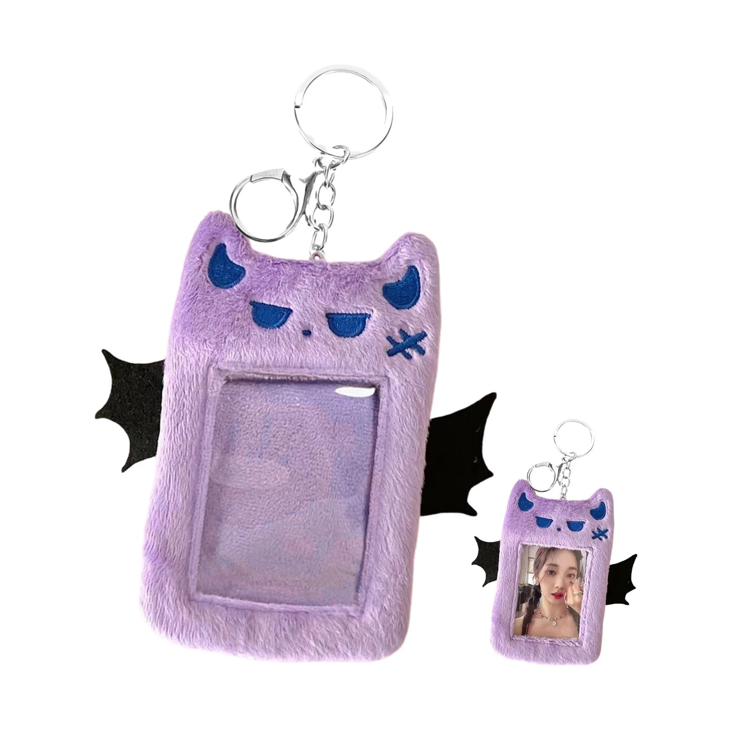 Kawaii Devil Plush Card Holder - Cute Visible ID, Bank, Credit & Bus Card Sleeve