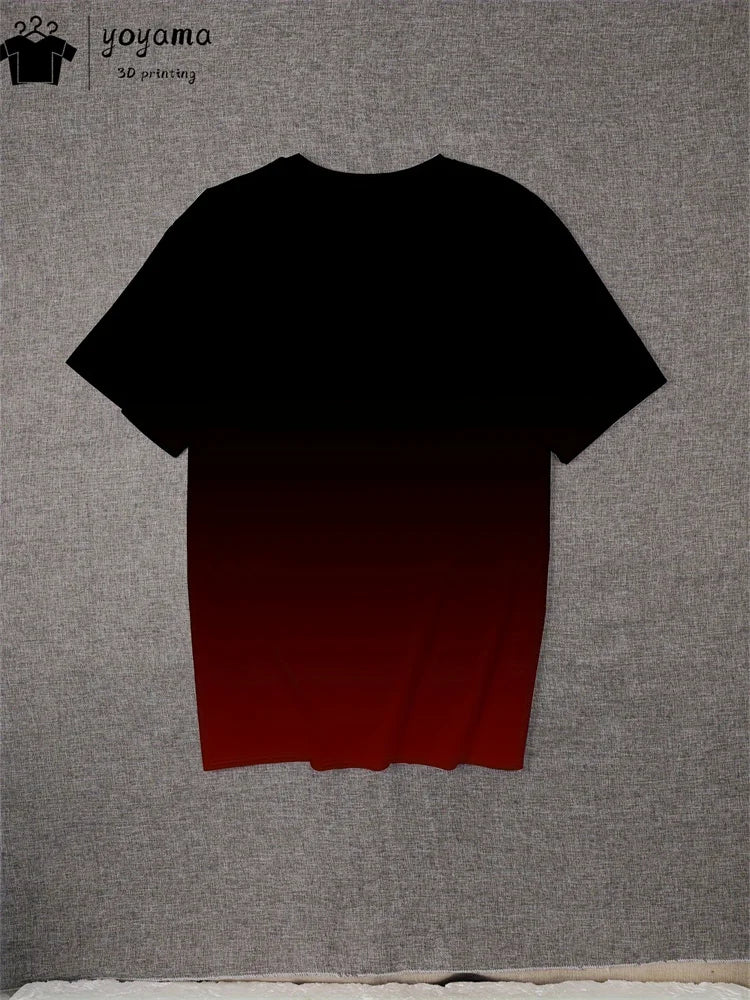 Men's Summer Gradient Print T-Shirt – Fashionable 3D Graphic Round Neck Street & Rock Tops