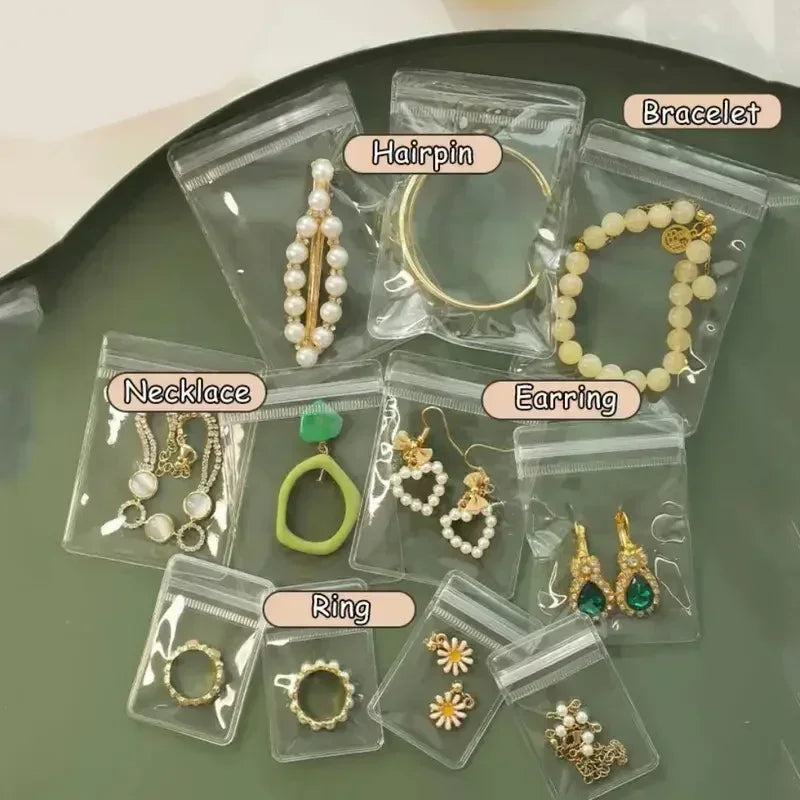 10/100pcs Thick PVC Jewelry Bags — Transparent Self-Sealing Pouches for Storage, Display & Anti-Oxidation Protection