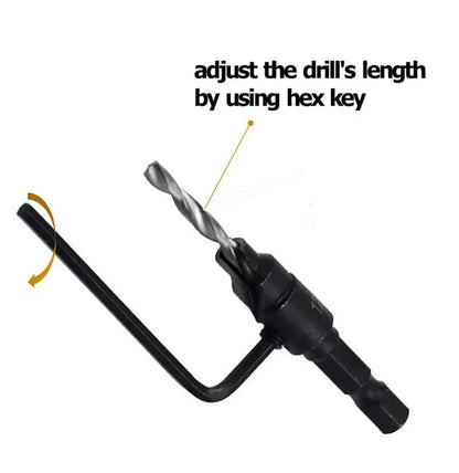5PCS Woodworking Countersink Drill Bit Set – One-Piece Hex Handle Twist Drill with Chamfering Tool