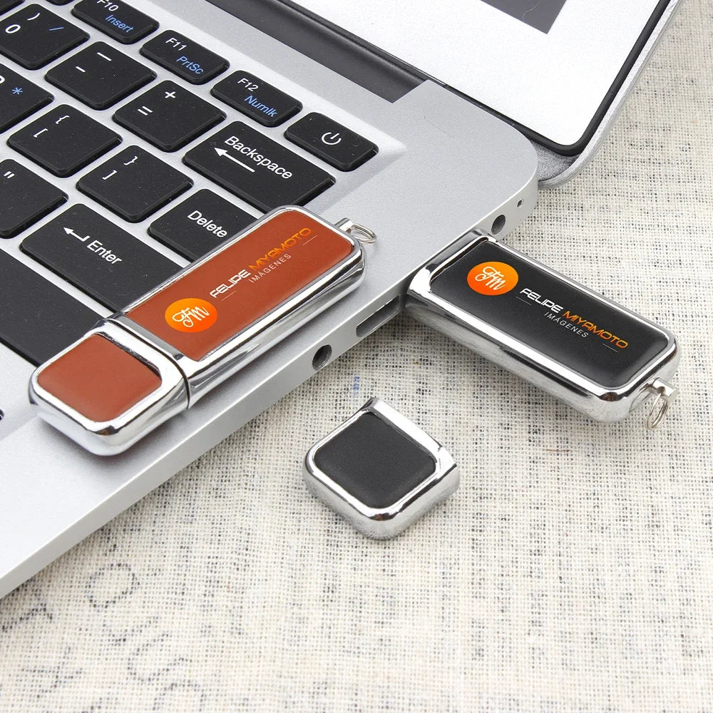 Leather USB 3.0 Flash Drive - Free Logo, 4GB-128GB High-Speed Memory Stick, Wedding Gift