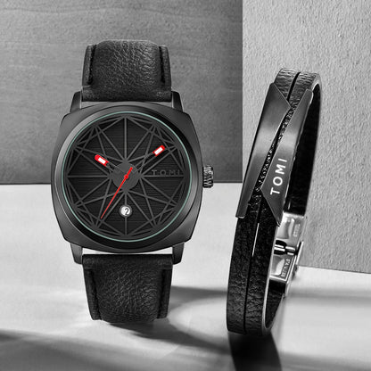 TOMI 2024 Men's Luxury Watch & Bracelet Gift Set – Business Quartz Calendar Watch, 2PCS Versatile Reloj for Men