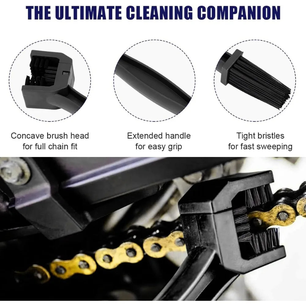 Motorcycle Chain Brush Cleaner — Plastic Bike & Moto Scrubber, Outdoor Chain Cleaning Tool for Road & Maintenance