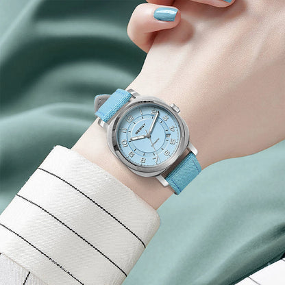 BERNY Women’s Mechanical Watch — Self-Wind Pillow Cushion Design with Sapphire Crystal, Super Luminous Display, Canvas Strap, and Calendar Function