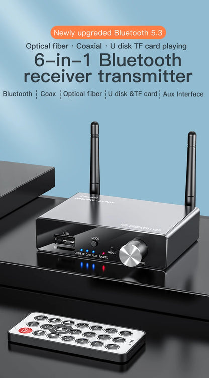 Bluetooth 5.3 Receiver Transmitter | Low Latency Stereo AUX 3.5mm, Optical, Coaxial Wireless Audio Adapter USB for TV & PC