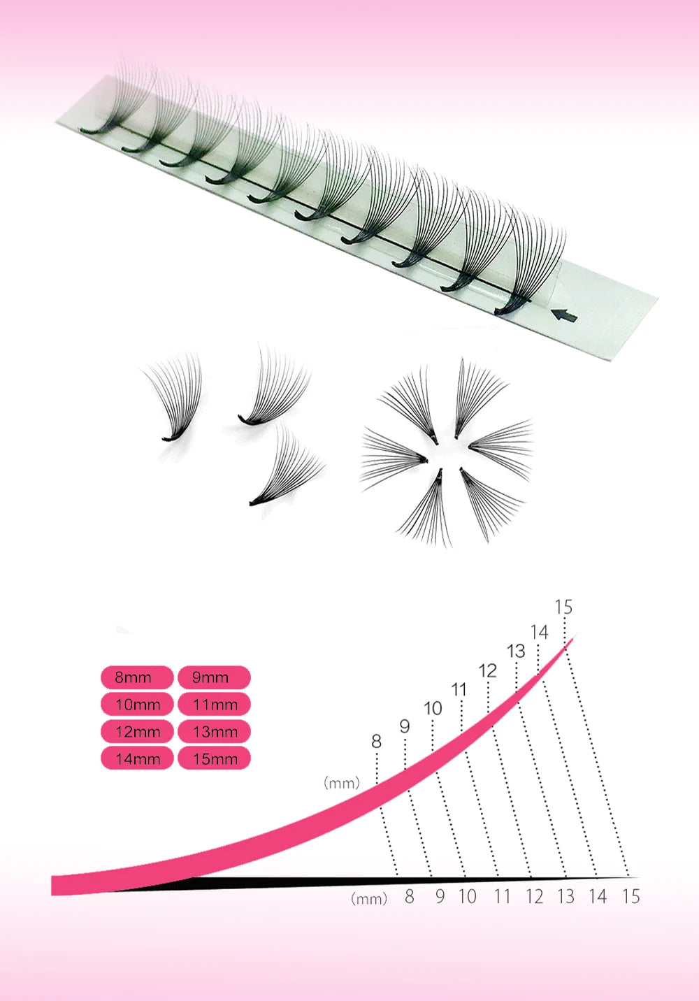 10D Premade Volume Eyelash Fans – Long Stem 3D-6D Pointy Base False Lash Clusters