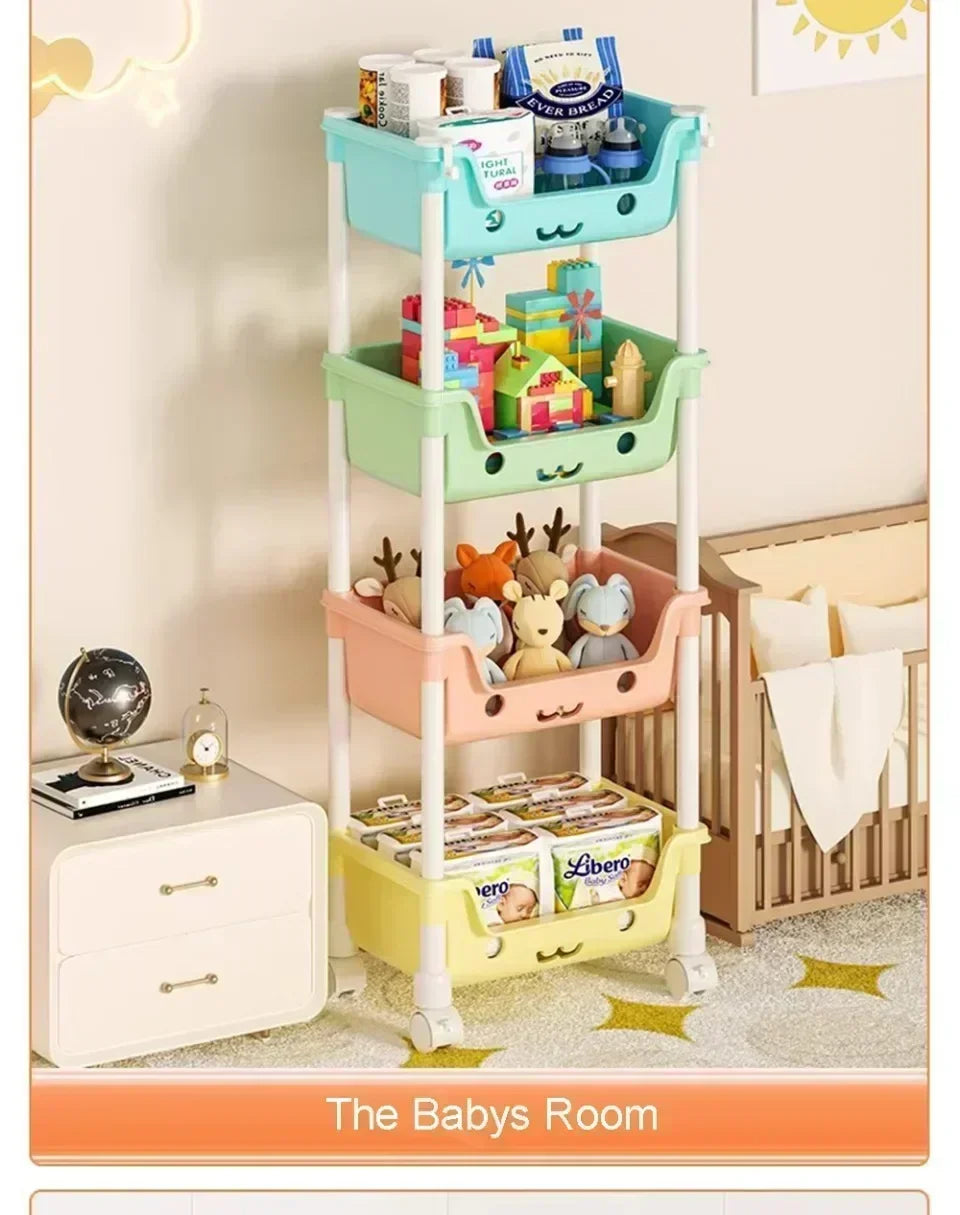 4 Layer Toy Storage Trolley & Bookshelf - Kids Organizer, Snack Rack, Bathroom & Kitchen Storage