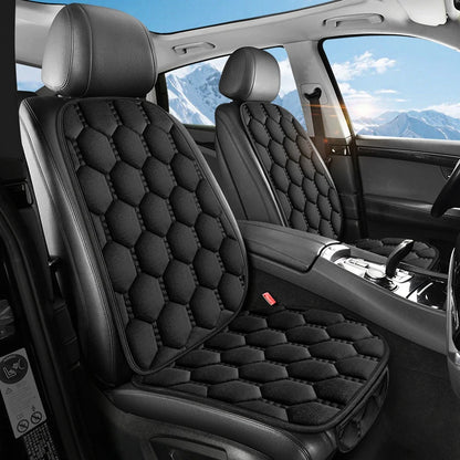 Winter Plush Car Seat Cushion Set - Warm Anti-Slip Grid Seat and Backrest Covers, 3-Piece Set for Cold Weather Comfort