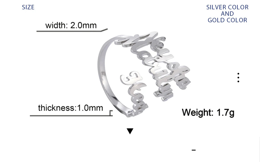 Custom Fishhook Double Name Finger Ring - Personalized Family & Couple Love Gift for Women & Men, Gold Stainless Steel Jewelry