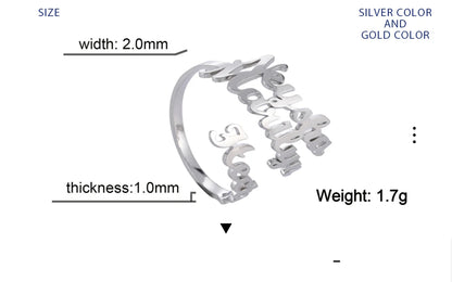 Custom Fishhook Double Name Finger Ring - Personalized Family & Couple Love Gift for Women & Men, Gold Stainless Steel Jewelry