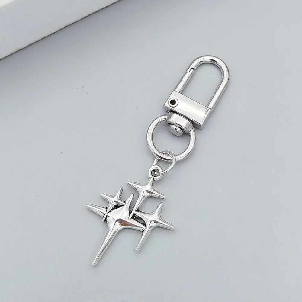 Star & Moon Alloy Keychain Pendant – Creative Four-Pointed Star Key Ring Bag Backpack Charm for Women & Men Jewelry Gift Accessories