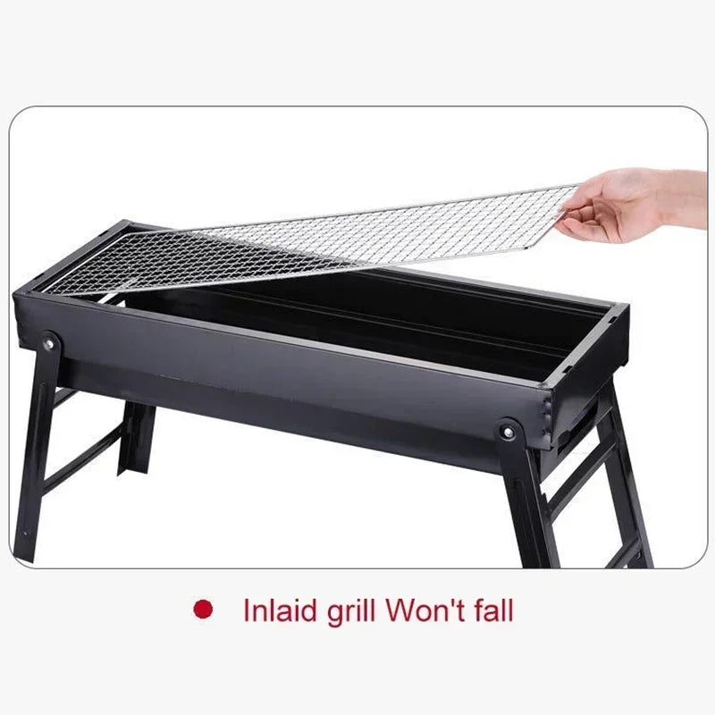 Large BBQ Barbecue Grill – Folding Portable Charcoal Burner for Outdoor Camping and Picnic, Foldable Charcoal Barbecue Oven