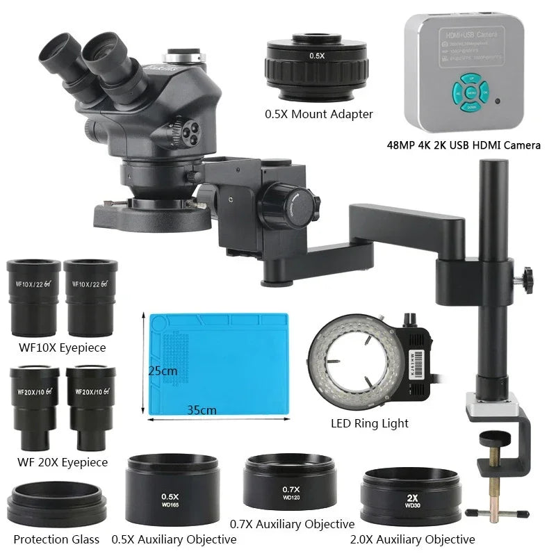 3.5X-100X 200X Simul-Focal Trinocular Stereo Microscope with 4K HDMI USB-C Digital Camera – 55MP/48MP/24MP Objective Lens