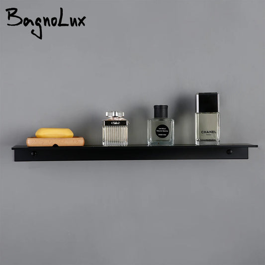 White & Black Aluminum Wall-Mounted Shelf – Single Tier Multipurpose Rack for Bathroom, Kitchen & Shower Accessories