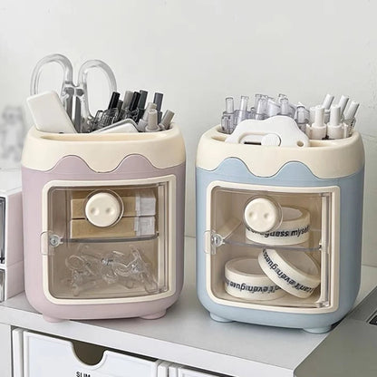Cartoon Cute Desktop Storage Box – Large Capacity Pencil Holder & Multi-Functional Organizer for Student Stationery & Makeup Brushes