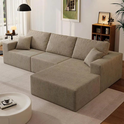 139" Cloud Sectional Sofa – Deep Seat Modular L-Shape Corduroy Couch, Frameless 4-Seater Living Room Sofa with Left Chaise (Black)