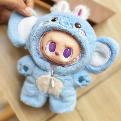 Cute Pink Rabbit & Elephant Jumpsuit for Labubu V1–V2 Dolls – Fun Animal Outfit & Accessories