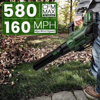 580CFM Electric Leaf Blower with 4.0Ah Battery & Fast Charger – 3-Speed Adjustable, Up to 160MPH Airflow