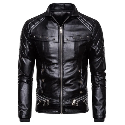 Men's Winter Fleece Motorcycle Jacket - Fur Collar Slim Fit Warm PU Leather Biker Bomber Coat