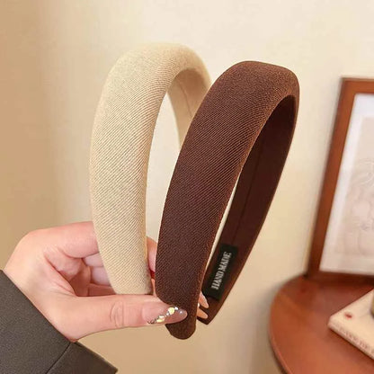 Wild Solid Color Sponge Headband – Wide Edge Fashion Hair Band for Women & Girls, Face Wash Accessory